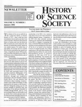 History of Science Society Newsletter January 2002