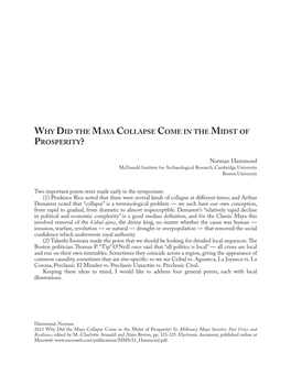 Why Did the Maya Collapse Come in the Midst of Prosperity?