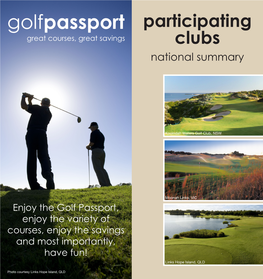 Golfpassport Participating Great Courses, Great Savings Clubs National Summary