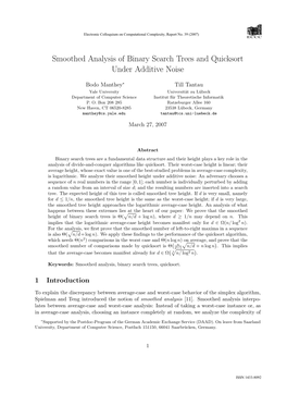 Smoothed Analysis of Binary Search Trees and Quicksort Under Additive Noise