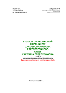 Studium Uwarunkowań I Kierunków Zagospodarowania Przestrzennego Miasta I Gminy Kalwaria Zebrzydowska UWARUNKOWANIA