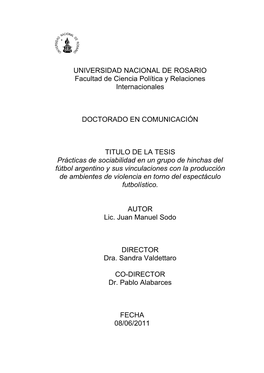 UNIVERSIDAD NACIONAL DE ROSARIO Facultad De Ciencia Política Y Relaciones Internacionales