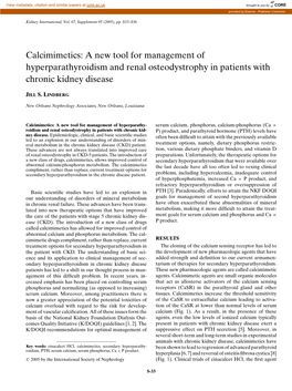 Calcimimetics: a New Tool for Management of Hyperparathyroidism and Renal Osteodystrophy in Patients with Chronic Kidney Disease