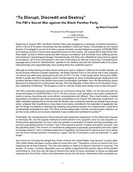 To Disrupt, Discredit and Destroy” the FBI’S Secret War Against the Black Panther Party by Ward Churchill