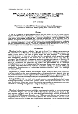 Soil Crust Lichens and Mosses on Calcrete- Dominant Soils at Maralinga in Arid South Australia