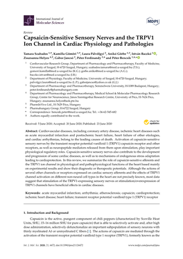 Capsaicin-Sensitive Sensory Nerves and the TRPV1 Ion Channel in Cardiac Physiology and Pathologies