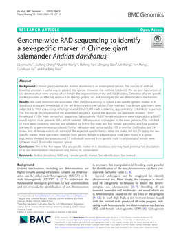 Genome-Wide RAD Sequencing to Identify a Sex-Specific Marker In