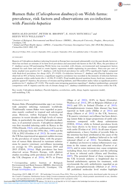 Rumen Fluke ( Calicophoron Daubneyi) on Welsh Farms: Prevalence, Risk