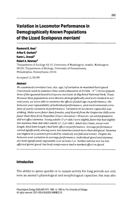 Variation in Locomotor Performance in Demographically Known Populations of the Lizard Sceloporus Merriami