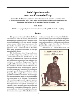 Stalin's Speeches on the American Communist Party