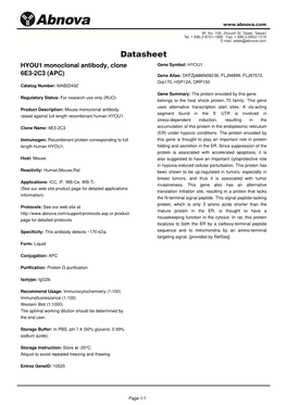 HYOU1 Monoclonal Antibody, Clone 6E3-2C3