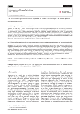 The Media Coverage of Venezuelan Migration in Mexico and Its Impact on Public Opinion