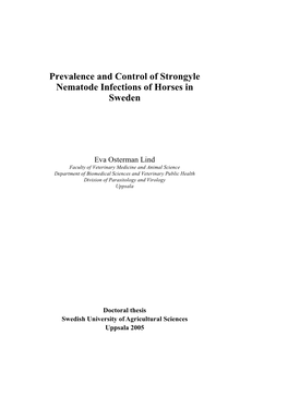 Prevalence and Control of Strongyle Nematode Infections of Horses in Sweden