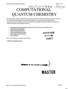 Computational Quantum Chemistry Page 1 of 1 COMPUTATIONAL QUANTUM CHEMISTRY