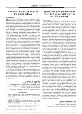 How Best to Use CGH Arrays in the Clinical Setting Response