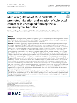 Mutual Regulation of JAG2 and PRAF2 Promotes Migration and Invasion Of