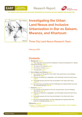 Investigating the Urban Land Nexus and Inclusive Urbanisation in Dar Es Salaam, Mwanza, and Khartoum