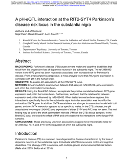 A Ph-Eqtl Interaction at the RIT2-SYT4 Parkinson's Disease Risk