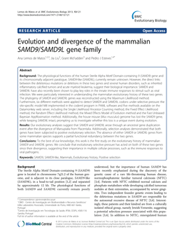 Evolution and Divergence of the Mammalian SAMD9/SAMD9L Gene Family Ana Lemos De Matos1,2,3, Jia Liu3, Grant Mcfadden3 and Pedro J Esteves1,4*