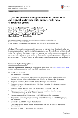 17 Years of Grassland Management Leads to Parallel Local and Regional Biodiversity Shifts Among a Wide Range of Taxonomic Groups