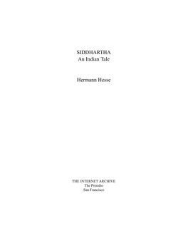 SIDDHARTHA an Indian Tale