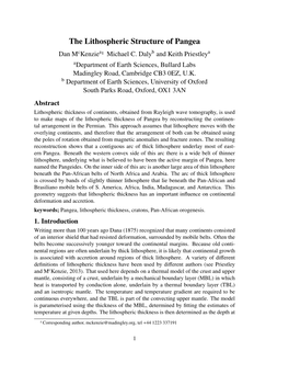 The Lithospheric Structure of Pangea Dan Mckenziea1 Michael C