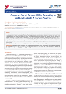 Corporate Social Responsibility Reporting in Scottish Football: a Marxist Analysis