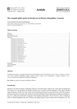 The Oonopid Spider Genus Ischnothyreus in Borneo (Oonopidae, Araneae)