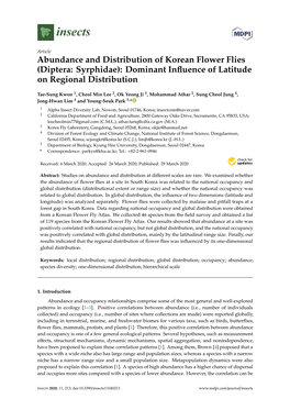 Abundance and Distribution of Korean Flower Flies (Diptera: Syrphidae): Dominant Inﬂuence of Latitude on Regional Distribution