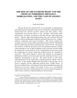 The Rise of the Extreme Right and the Crime of Terrorism: Ideology, Mobilization, and the Case of Golden Dawn