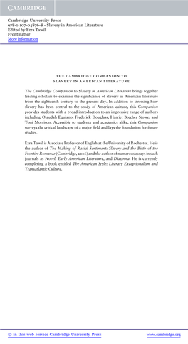 The Cambridge Companion to Slavery in American Literature