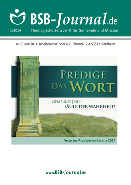 BSB-Journal.De 1/2014 Theologische Zeitschrift Für Gemeinde Und Mission