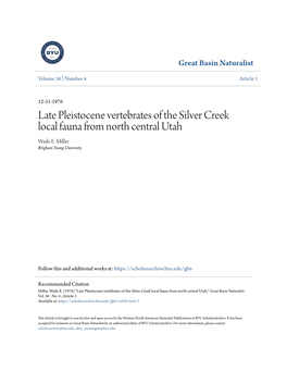 Late Pleistocene Vertebrates of the Silver Creek Local Fauna from North Central Utah Wade E