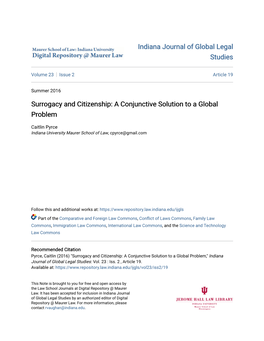 Surrogacy and Citizenship: a Conjunctive Solution to a Global Problem