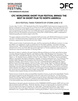 Cfc Worldwide Short Film Festival Brings the Best in Short Film to North America