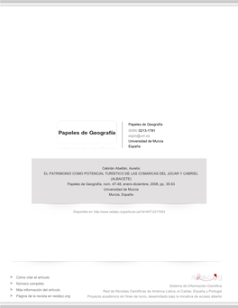 EL PATRIMONIO COMO POTENCIAL TURÍSTICO DE LAS COMARCAS DEL JÚCAR Y CABRIEL (ALBACETE) Papeles De Geografía, Núm