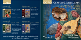 Claudio Monteverdi Monteverdi Monteverdi Messa a Quattro Voci Et Salmi Vespers of 1610 Selva Morale E Spirituale Vol