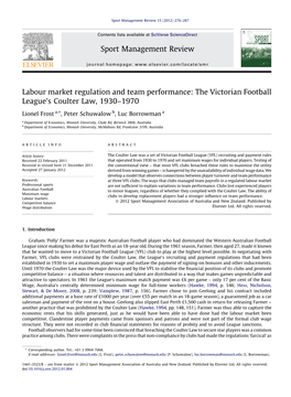 Labour Market Regulation and Team Performance: the Victorian Football