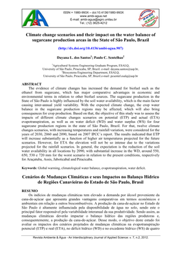 Climate Change Scenarios and Their Impact on the Water Balance of Sugarcane Production Areas in the State of São Paulo, Brazil