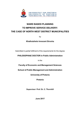 Ward Based Planning to Improve Service Delivery: the Case of North West District Municipalities