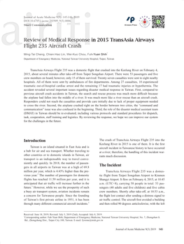 Review of Medical Response in 2015 Transasia Airways Flight 235 Aircraft Crash