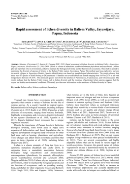 Rapid Assessment of Lichen Diversity in Baliem Valley, Jayawijaya, Papua, Indonesia