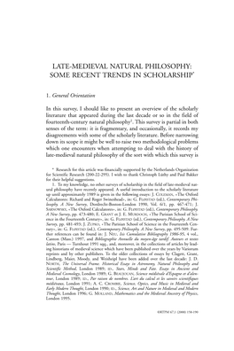 Late-Medieval Natural Philosophy: Some Recent Trends in Scholarship*