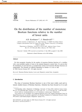 On the Distribution of the Number of Monotone Boolean Functions Relative to the Number of Lower Units