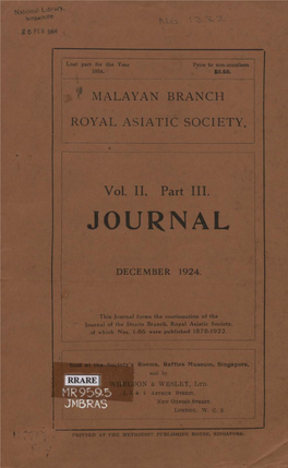 Journal of the Malayan Branch of the Royal Asiatic Society V.2, Pt. 3