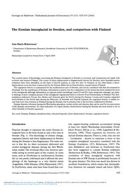 The Eemian Interglacial in Sweden, and Comparison with Finland