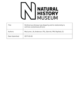 Herbivorous Dinosaur Jaw Disparity and Its Relationship to Extrinsic Evolutionary Drivers