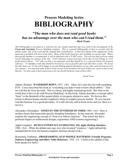 Process Modeling Bibliography 3.1 Page 1 Provided by Tryon and Associates Brooks, Frederick P