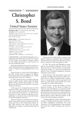 Christopher S. Bond United States Senator