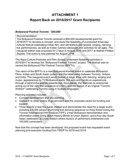 Report Back on 2016/2017 Grant Recipients